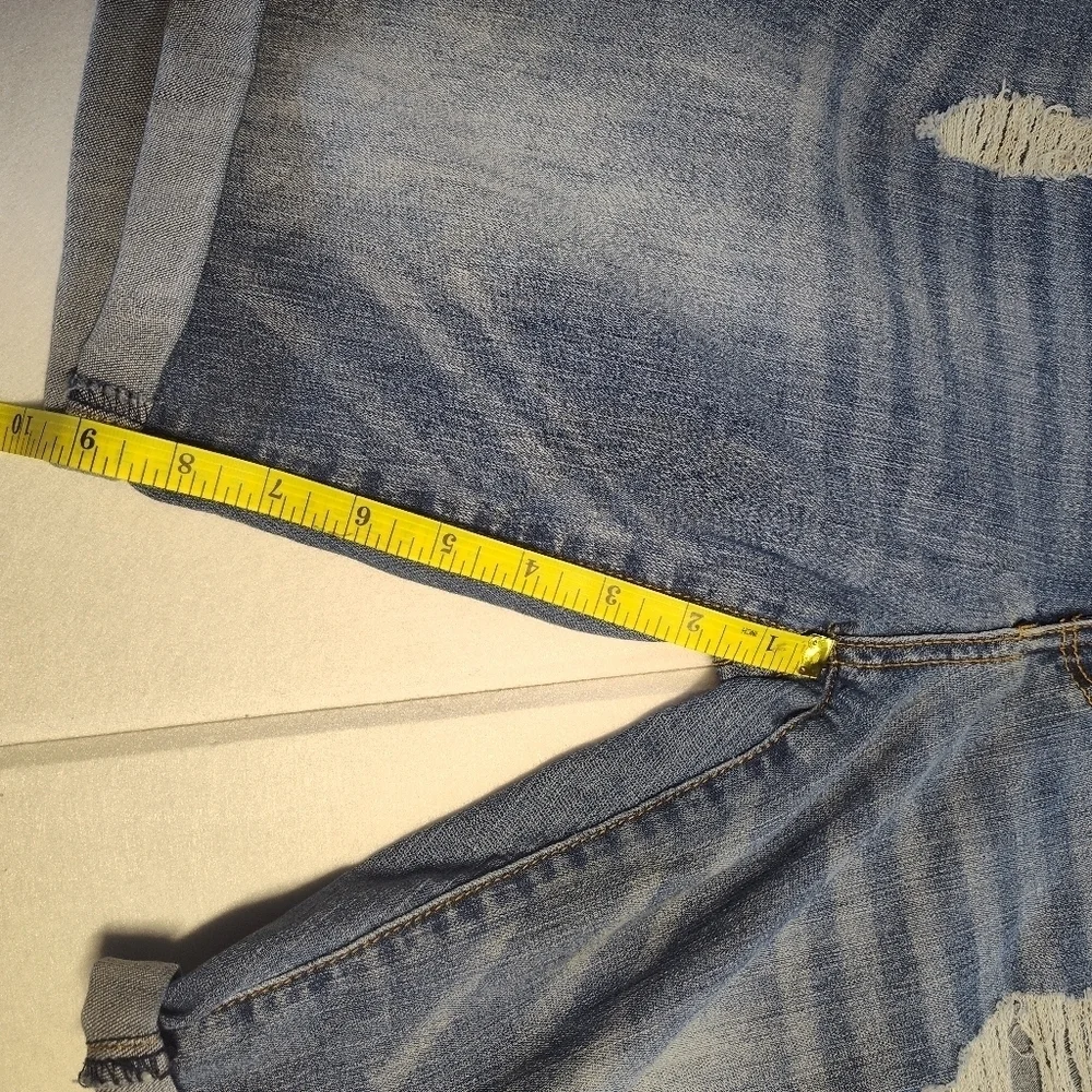 Distressed Denim Long Rider Picnic Bermuda Shorts Size 4 #374